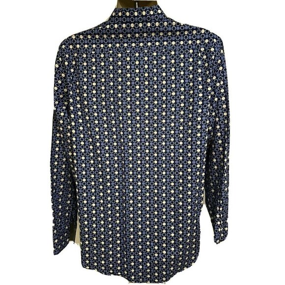 Michael Kors Tailored Fit Blue Button Front Shirt Large Contrast Collar Cuffs - Picture 3 of 12